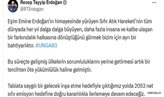 Cumhurbaşkanı Erdoğan’dan ‘Sıfır Atık’ paylaşımı