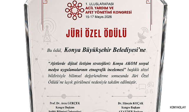 Konya AKOM’a Uluslararası Kongreden Jüri Özel Ödülü