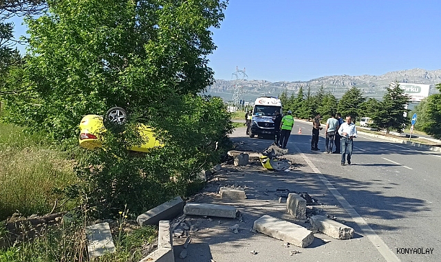 Konya'da takla atan otomobil sürücü ölümden böyle döndü