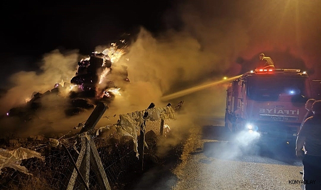 Karapınar’da 10 ton saman balyası yandı